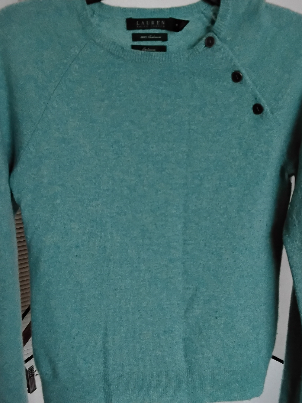 Ralph Lauren Teal Button-Shoulder Crewneck Sweater